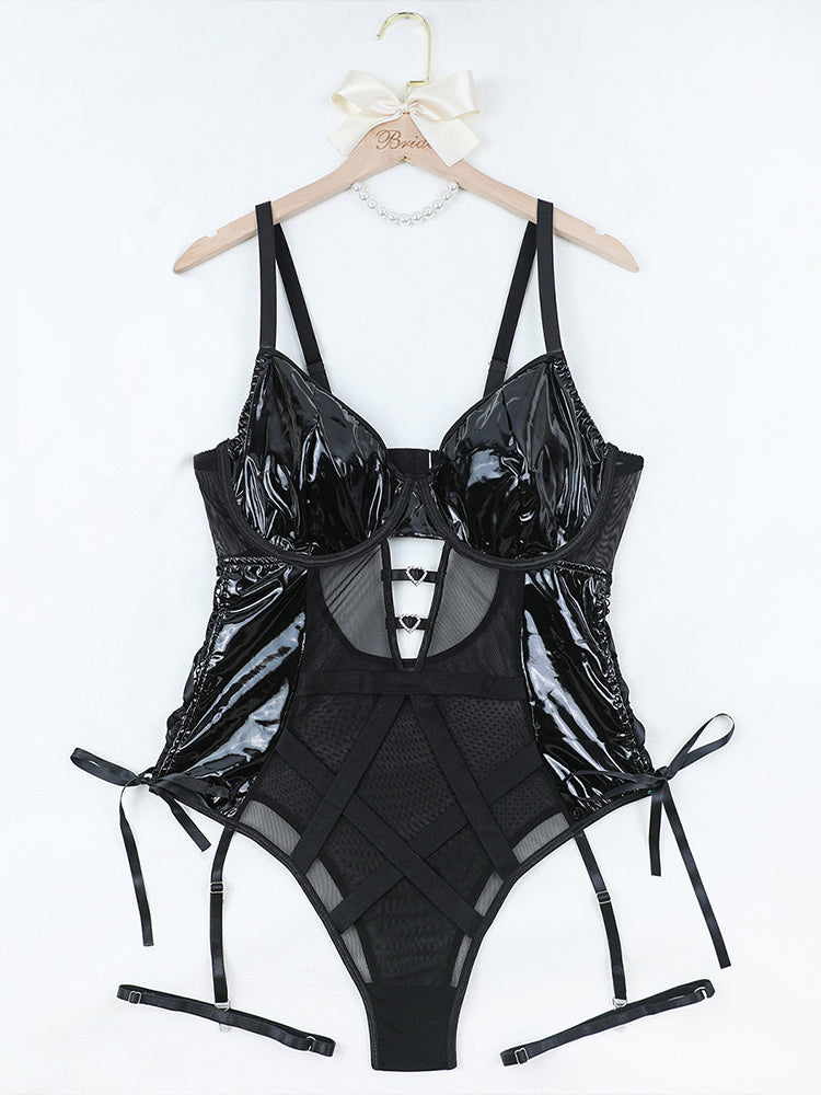 Plus Size Faux Leather Lace Up Bodysuit