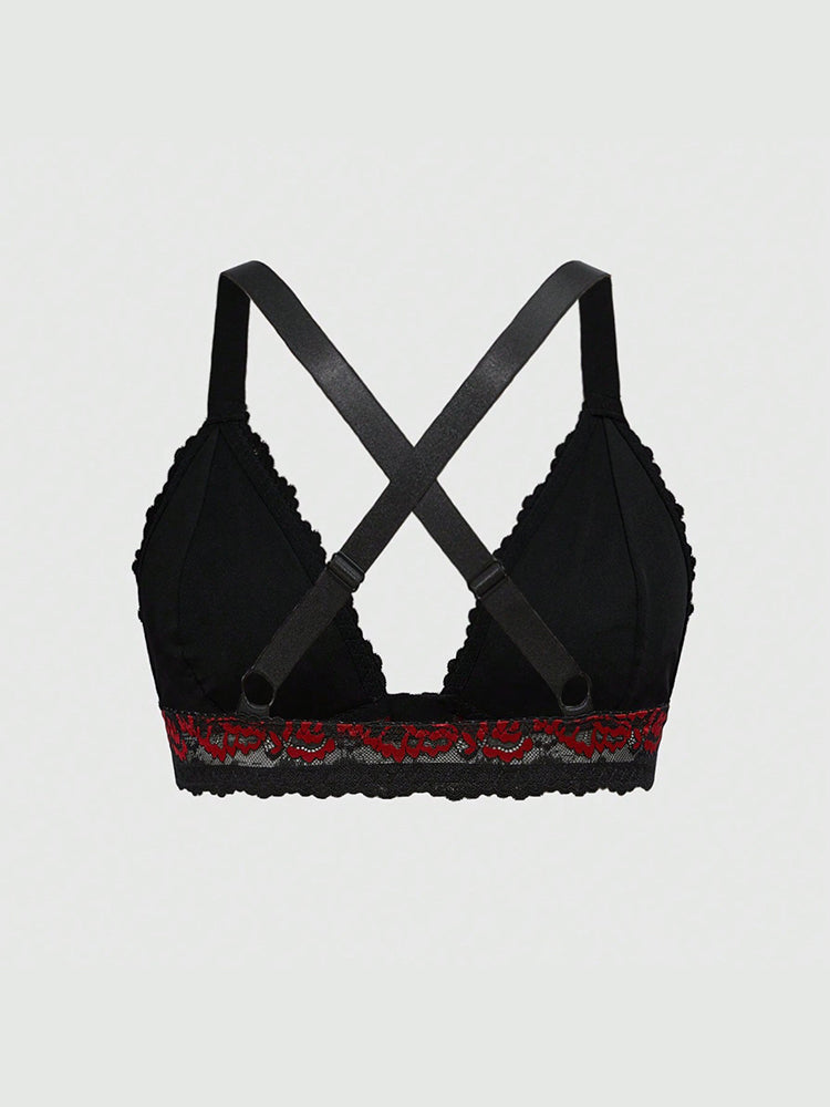 Plus Size Dark Red Lace Front Closure Bralette