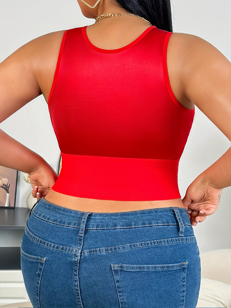 Plus Size Red Embroidered Zip-Front Lingerie Top