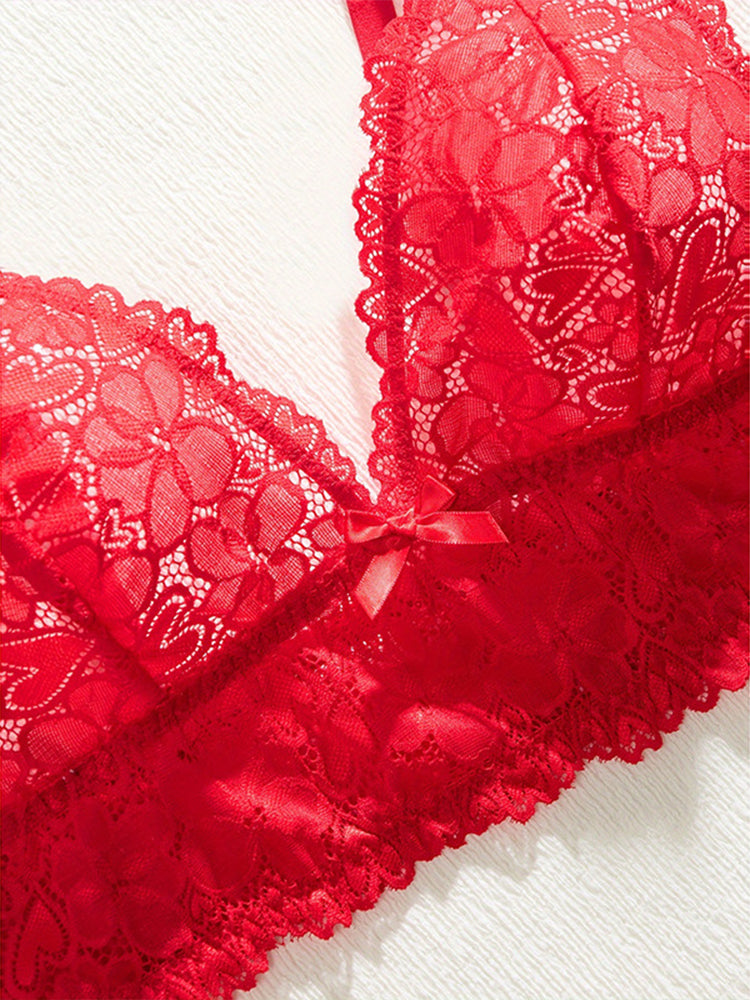 Plus Size Red Floral Lace Bralette & Panty Set