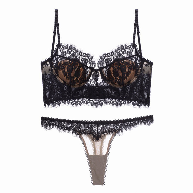 push-up eyelash lace bra set breathable u-back cotton padding lingerie