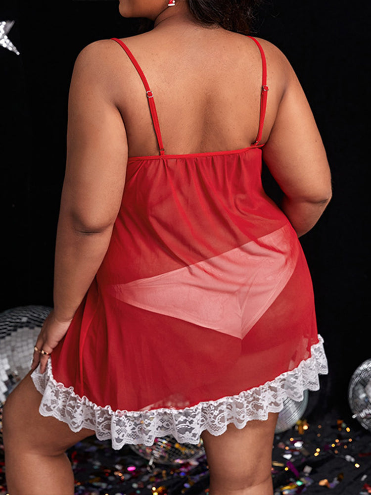 Plus Size Christmas Sheer Chemise Set