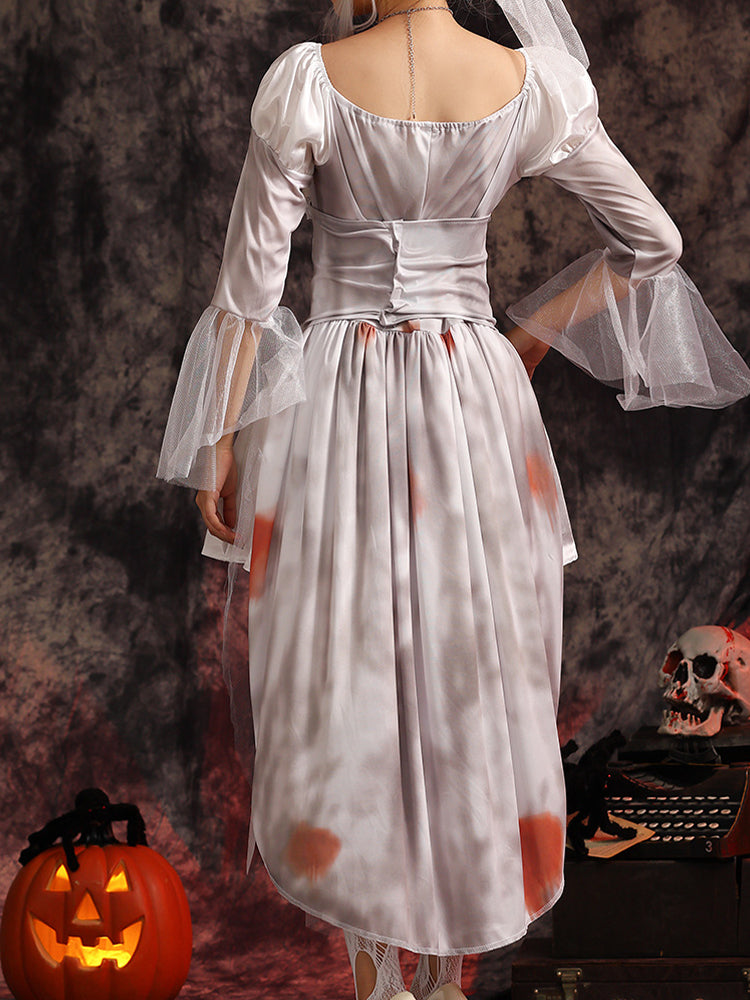 Silver Gray Haunted Bride Halloween Costume Set