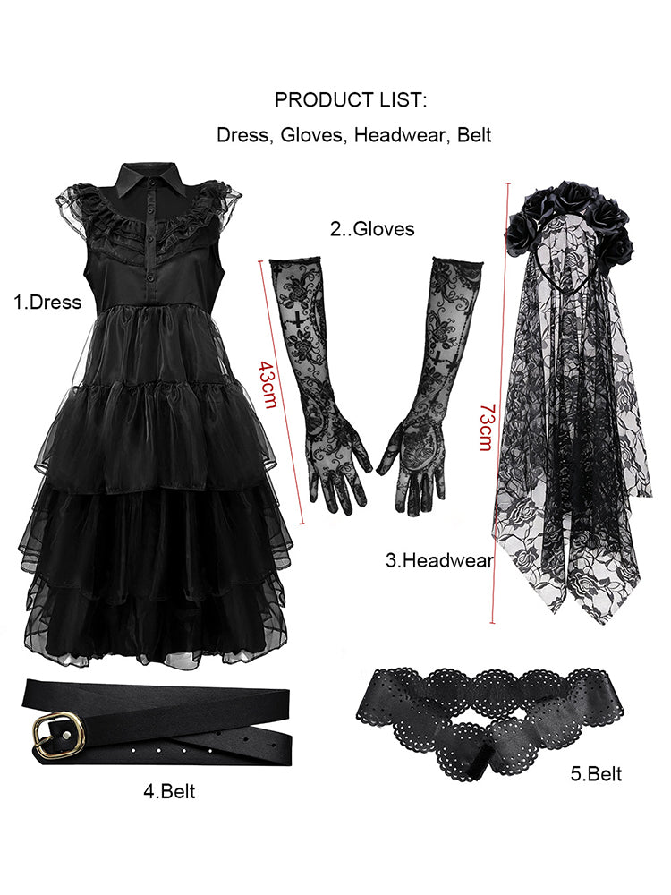 Halloween Bride Tiered Layered Mesh Costume Dress Set