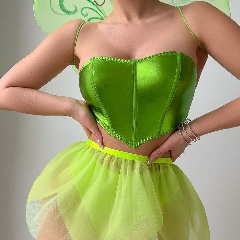 Sexy Green Butterfly Lingerie Set – Sheer Mesh Backless 4-Piece Outfit