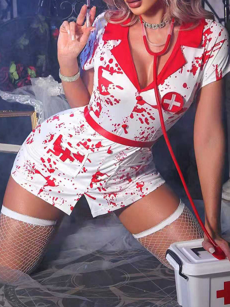 Bloody Nurse Halloween Costume Dress Set