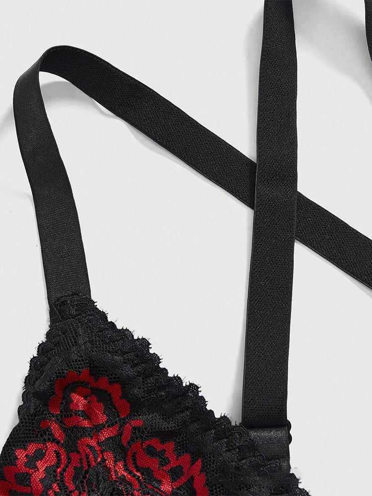 Plus Size Dark Red Lace Front Closure Bralette