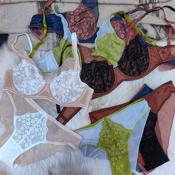 New French Retro Colorblock Ultra-Thin Lace Bra Set