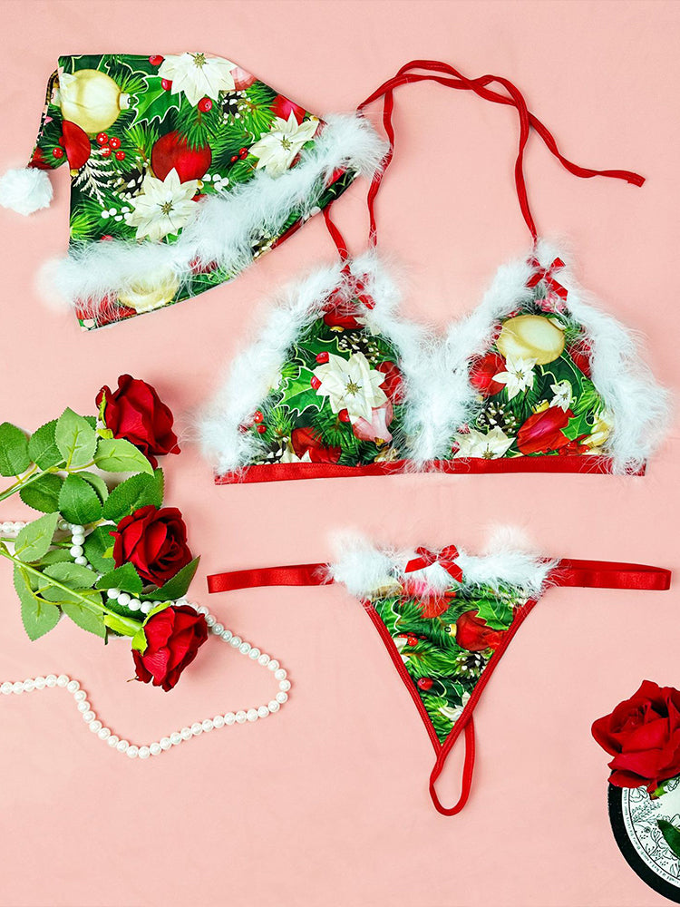 Plus Size Christmas Print Lingerie Set