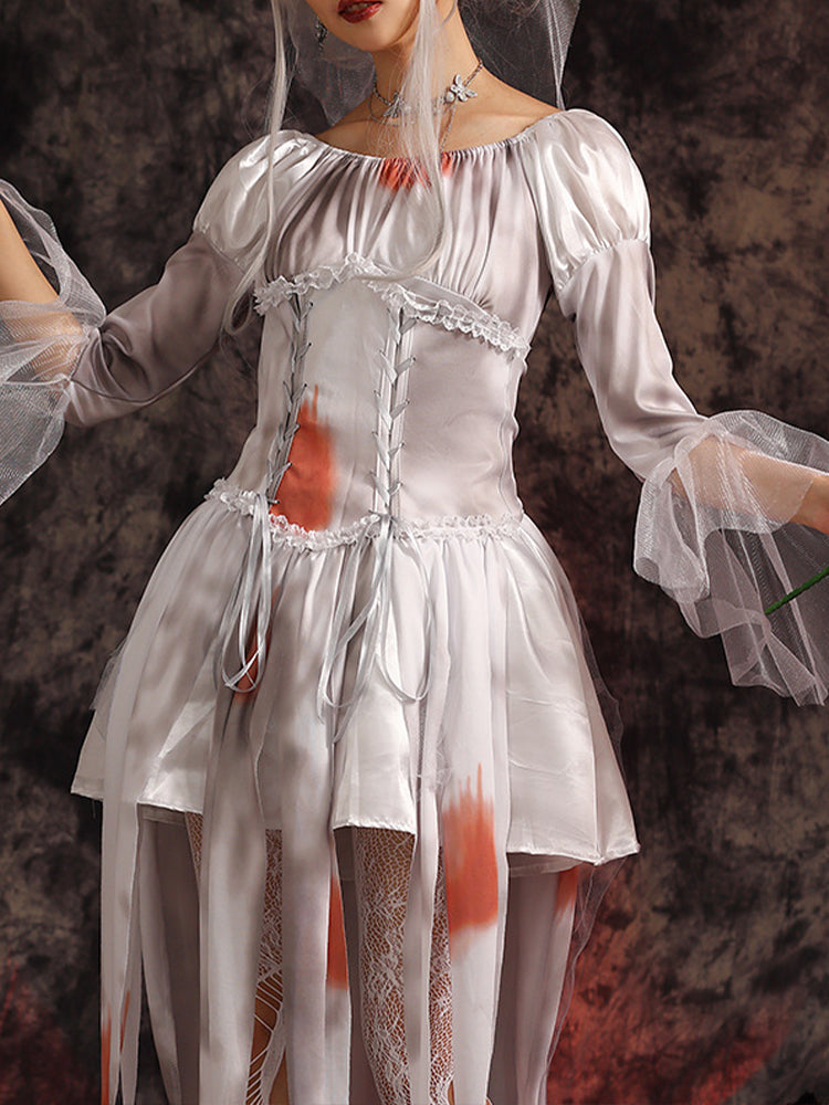 Silver Gray Haunted Bride Halloween Costume Set
