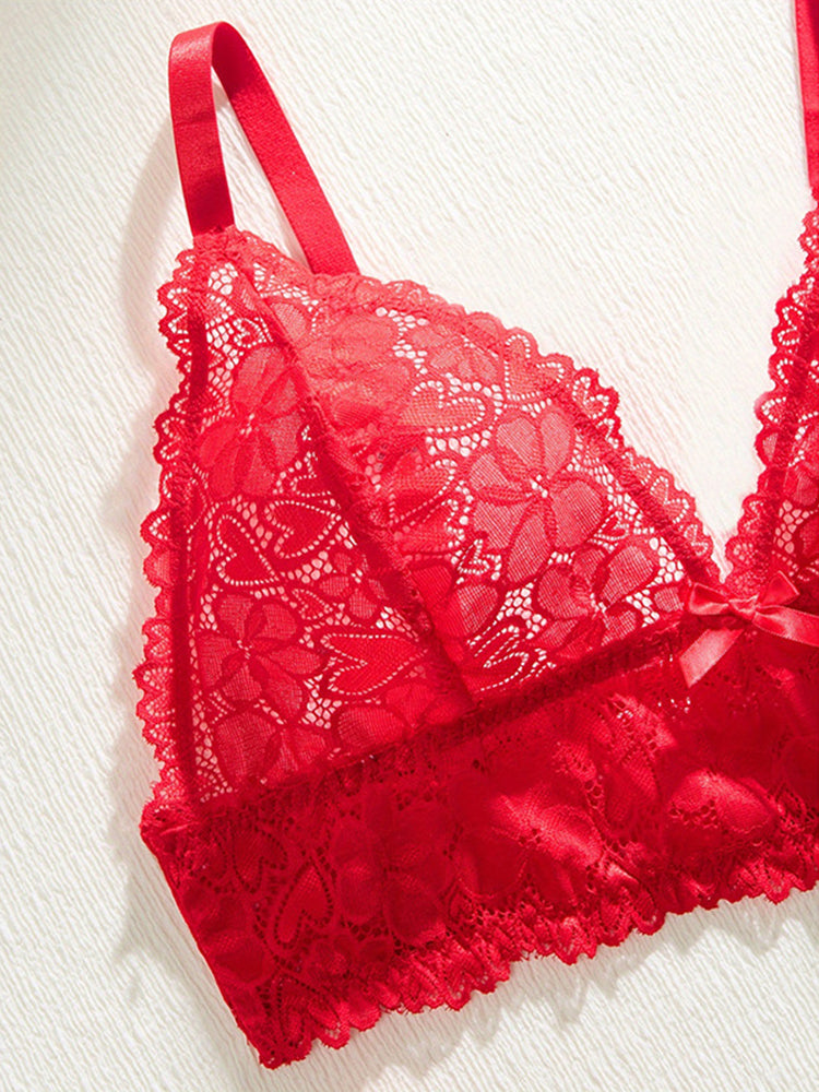 Plus Size Red Floral Lace Bralette & Panty Set