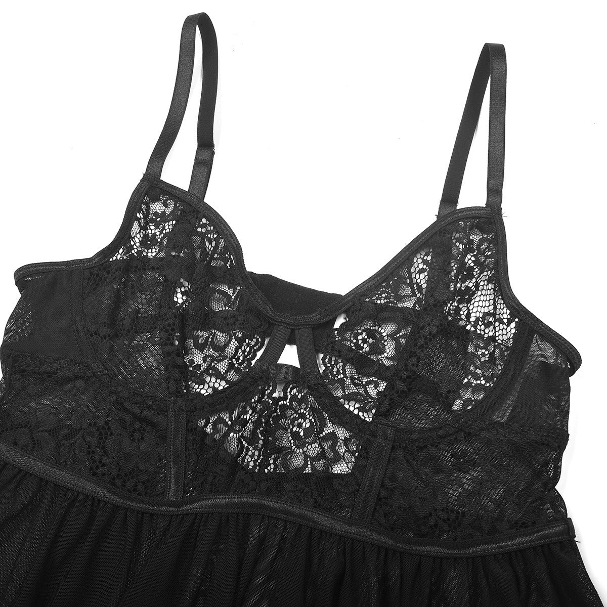 New Sexy Red Lace & Mesh Cami Nightdress – Sheer Ultra-Thin Sleepwear