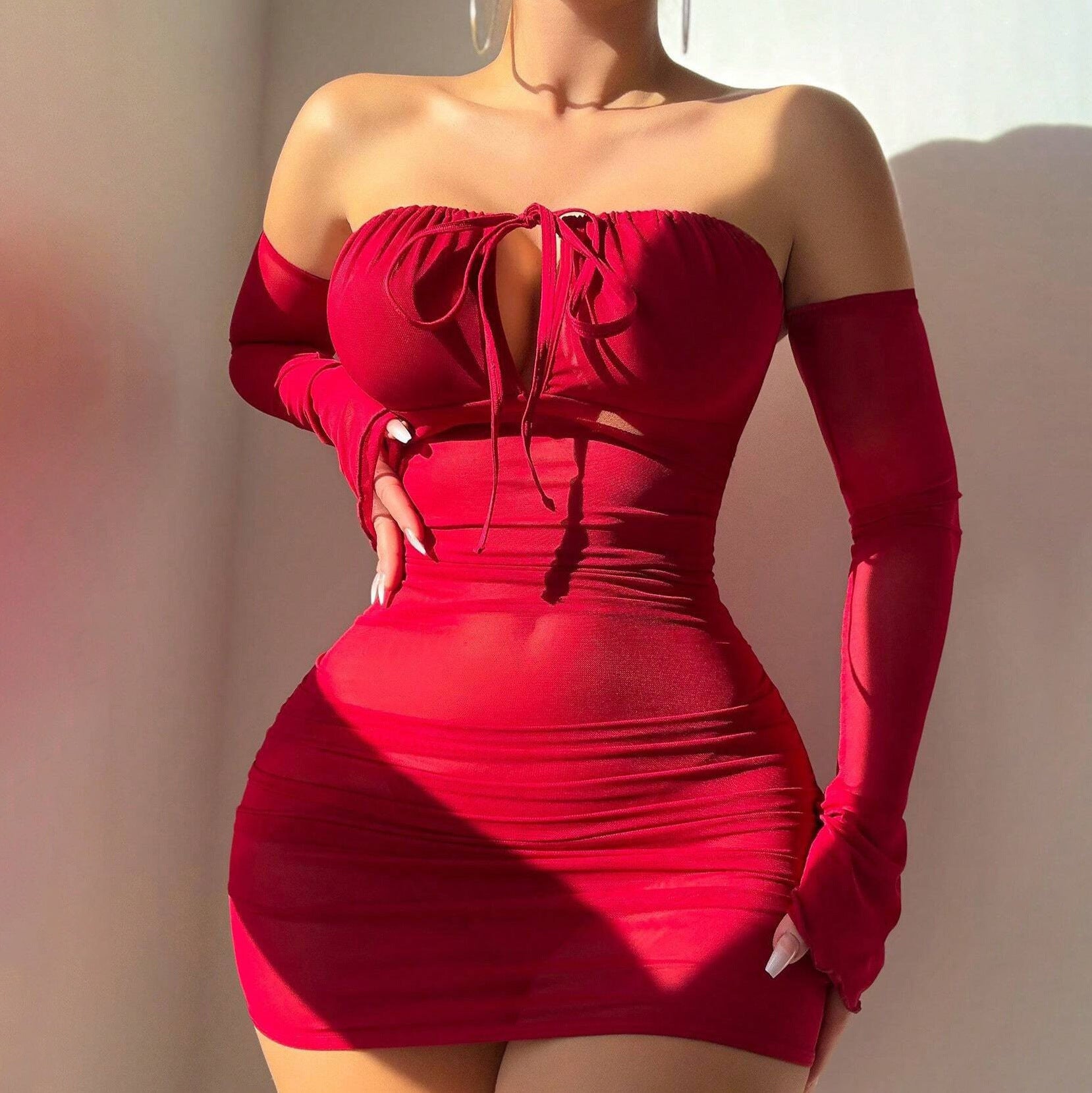 Strapless Sheer Bodycon Mini Dress Lingerie Set – Tie-Up Tube Top Style