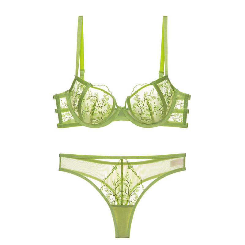 French Embroidered Lace Bra Set – Plus Size Sheer Underwire Lingerie for Full Bust