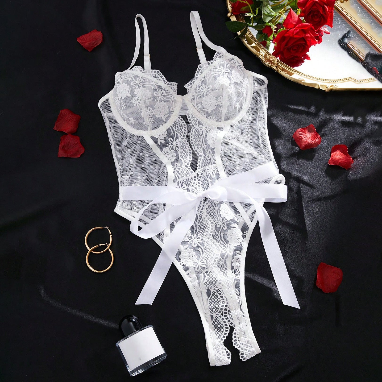 Ultra-Thin Sheer Lace Embroidered Open-Crotch Bodysuit – Sexy Shaping Lingerie