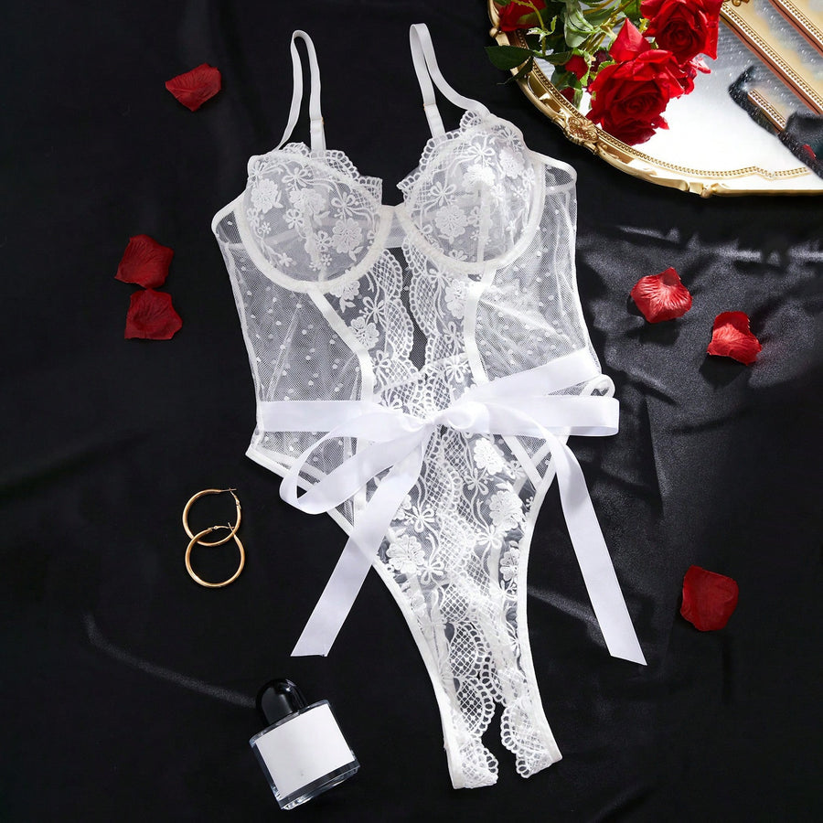 Ultra-Thin Sheer Lace Embroidered Bodysuit