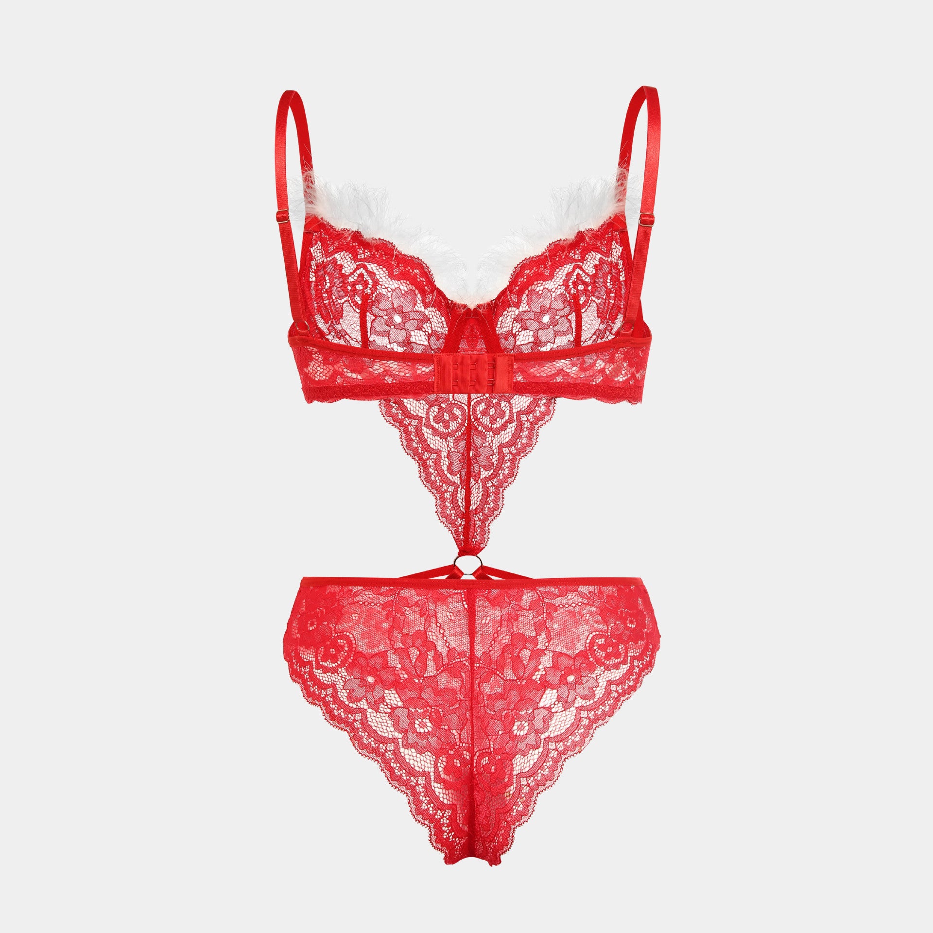 Sexy Christmas Lace Teddy – Red Santa Cosplay Lingerie with Fuzzy Trim