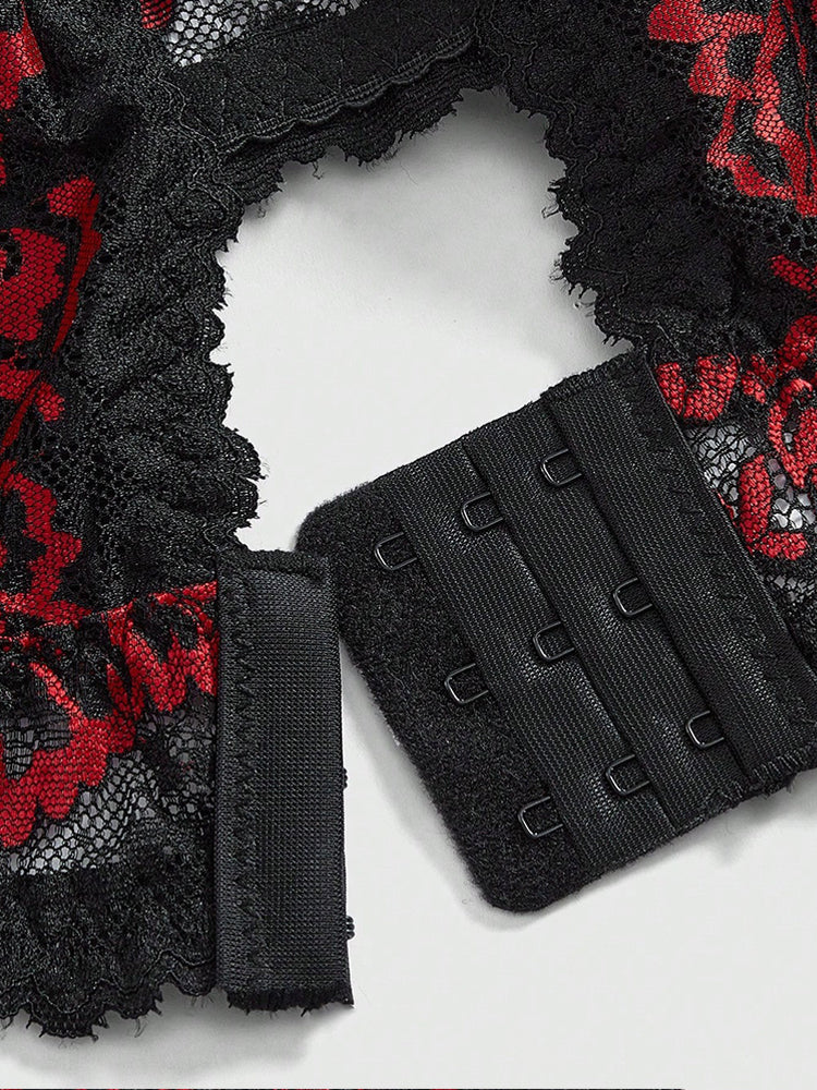 Plus Size Dark Red Lace Front Closure Bralette