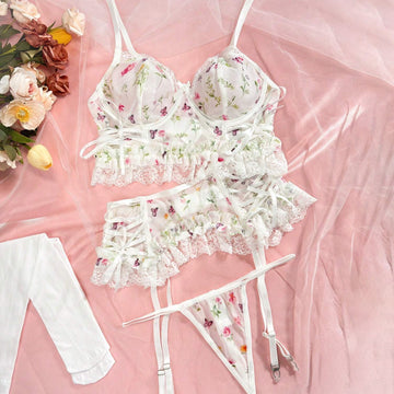 Sheer Floral Mesh Lingerie Set