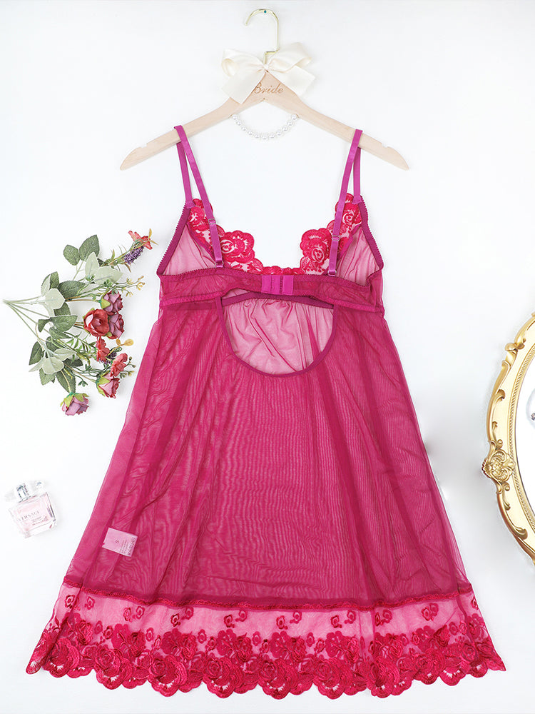 Plus Size Red Sheer Babydoll Dress Set