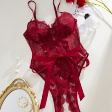 Ultra-Thin Sheer Lace Embroidered Open-Crotch Bodysuit – Sexy Shaping Lingerie