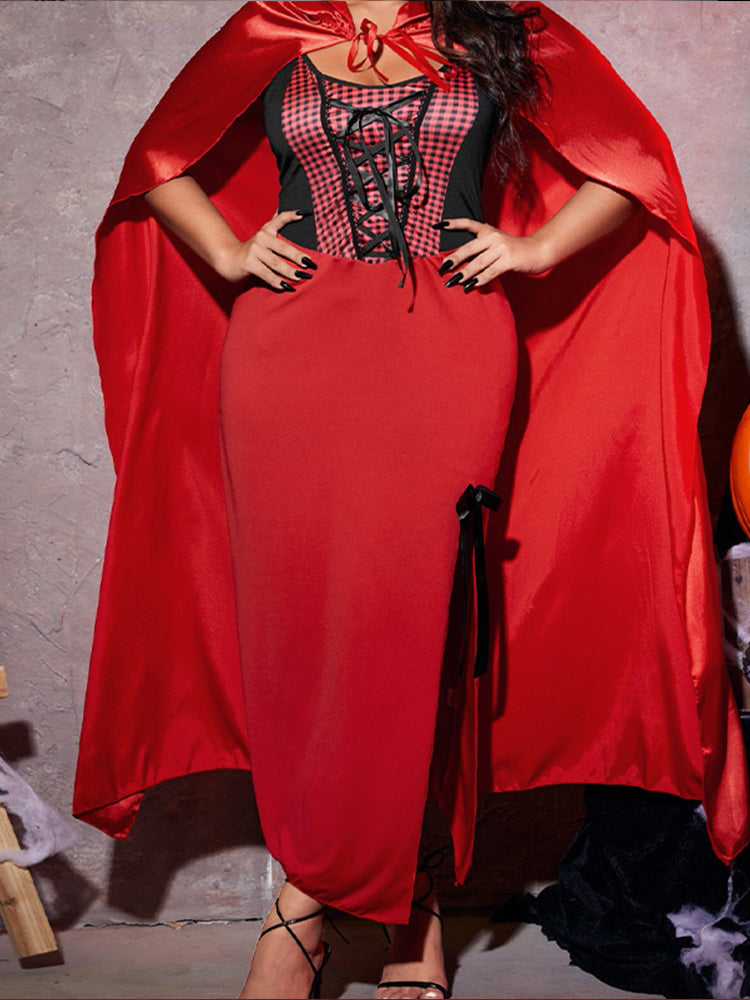 Plus Size Red Riding Hood Cape Dress Set