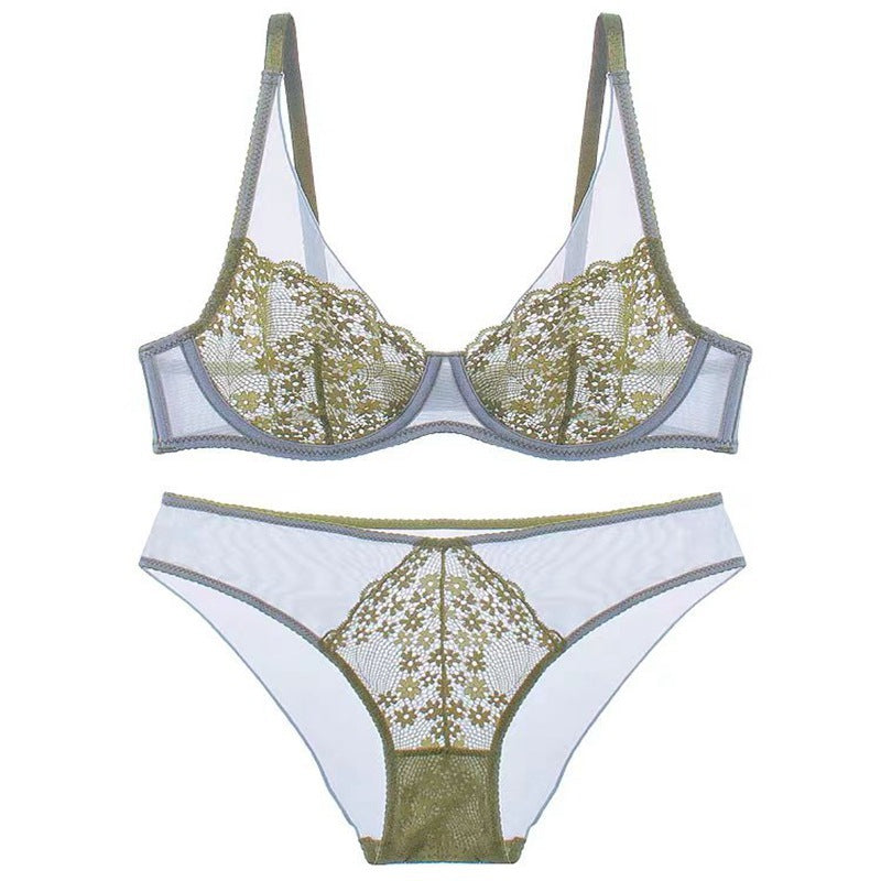 New French Retro Colorblock Ultra-Thin Lace Bra Set – Breathable & Push-Up Support