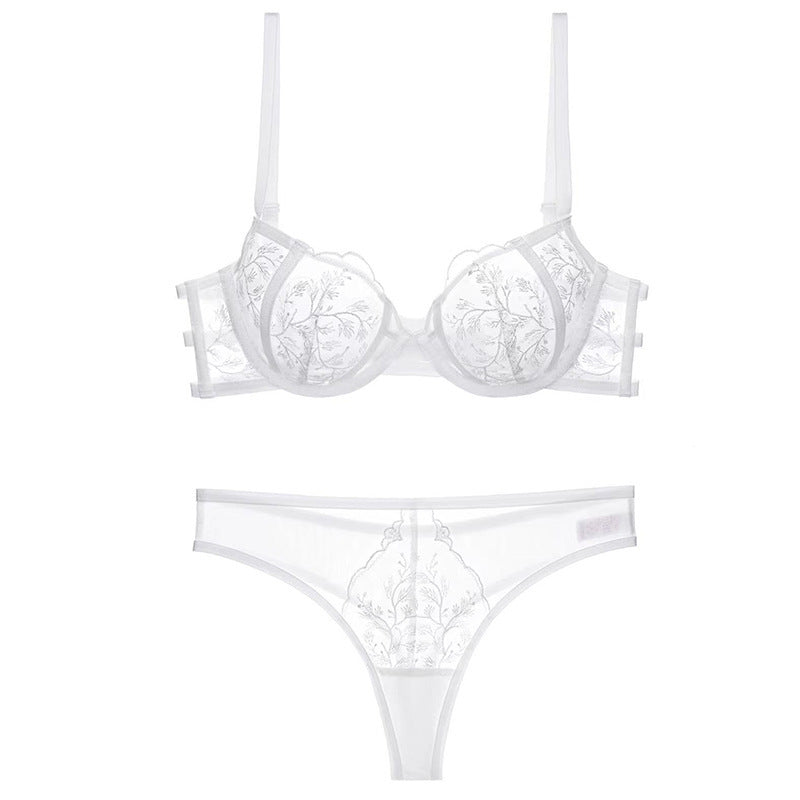French Embroidered Lace Bra Set – Plus Size Sheer Underwire Lingerie for Full Bust