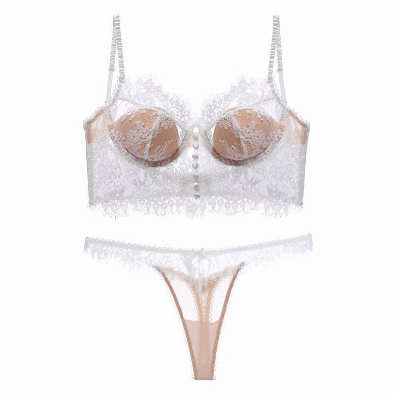 Breathable Push-Up Lace Bra Set – U-Back with Soft Cotton Padding & Eyelash Lace