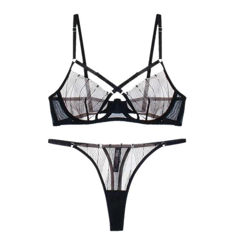 French Lace Cross-Strap Bra Set – Lift & Minimize Design for Full Bust