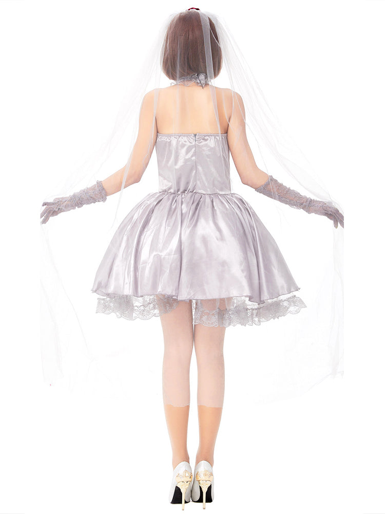 Silver Gray Rose Bride Halloween Costume Set