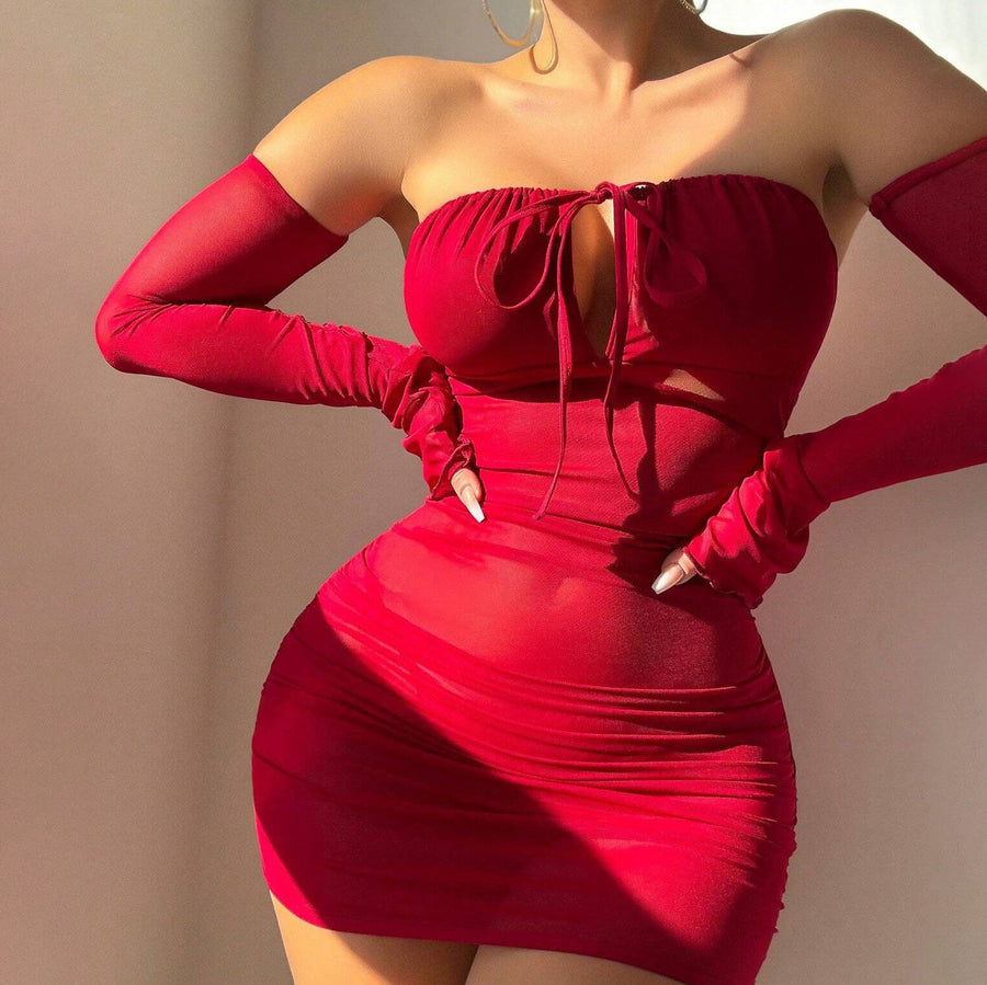 【Buy 1 Get 1 Free】Strapless Sheer Bodycon Mini Dress