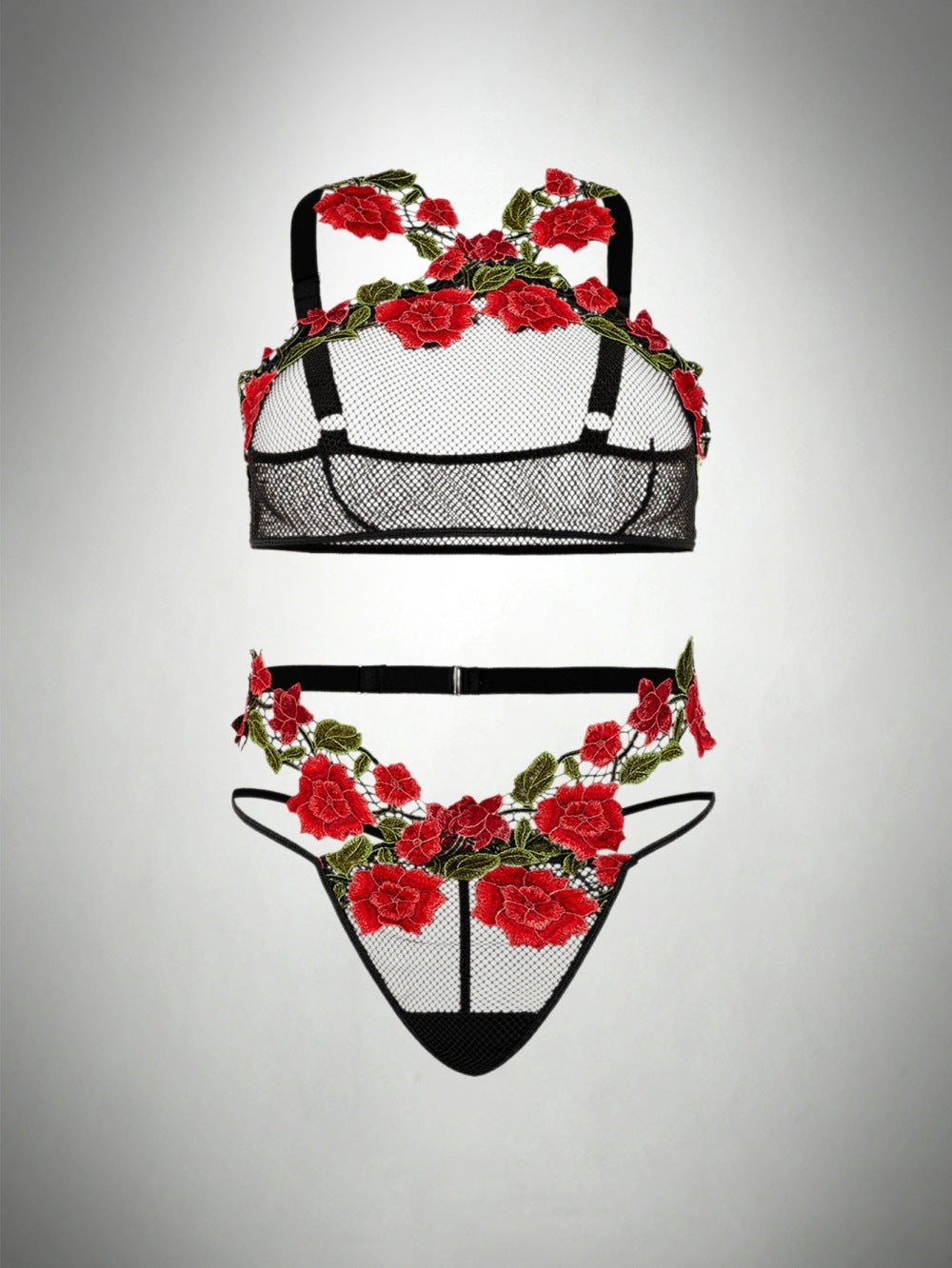 Plus Size Sheer Mesh Embroidered Set