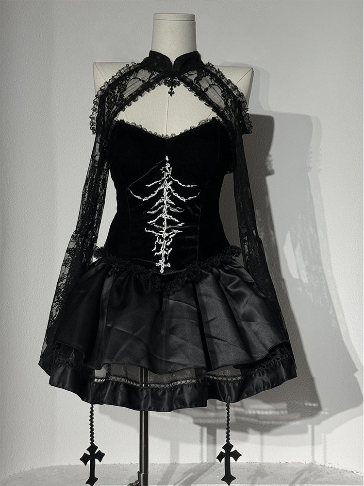 Black Gothic Lace Halloween Costume Set