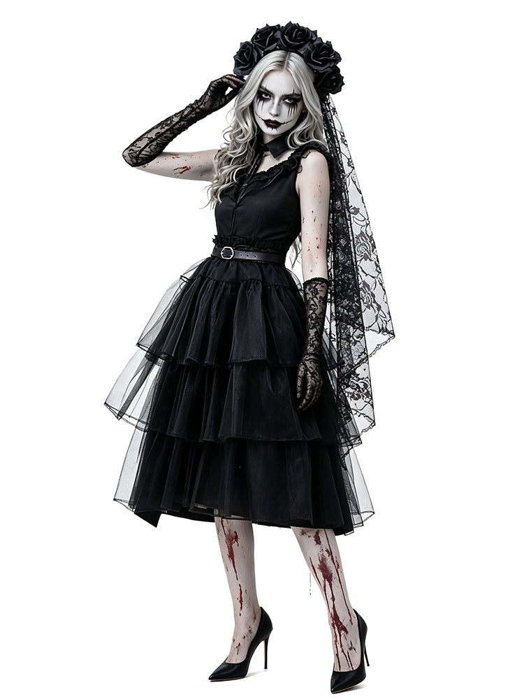Halloween Bride Tiered Layered Mesh Costume Dress Set