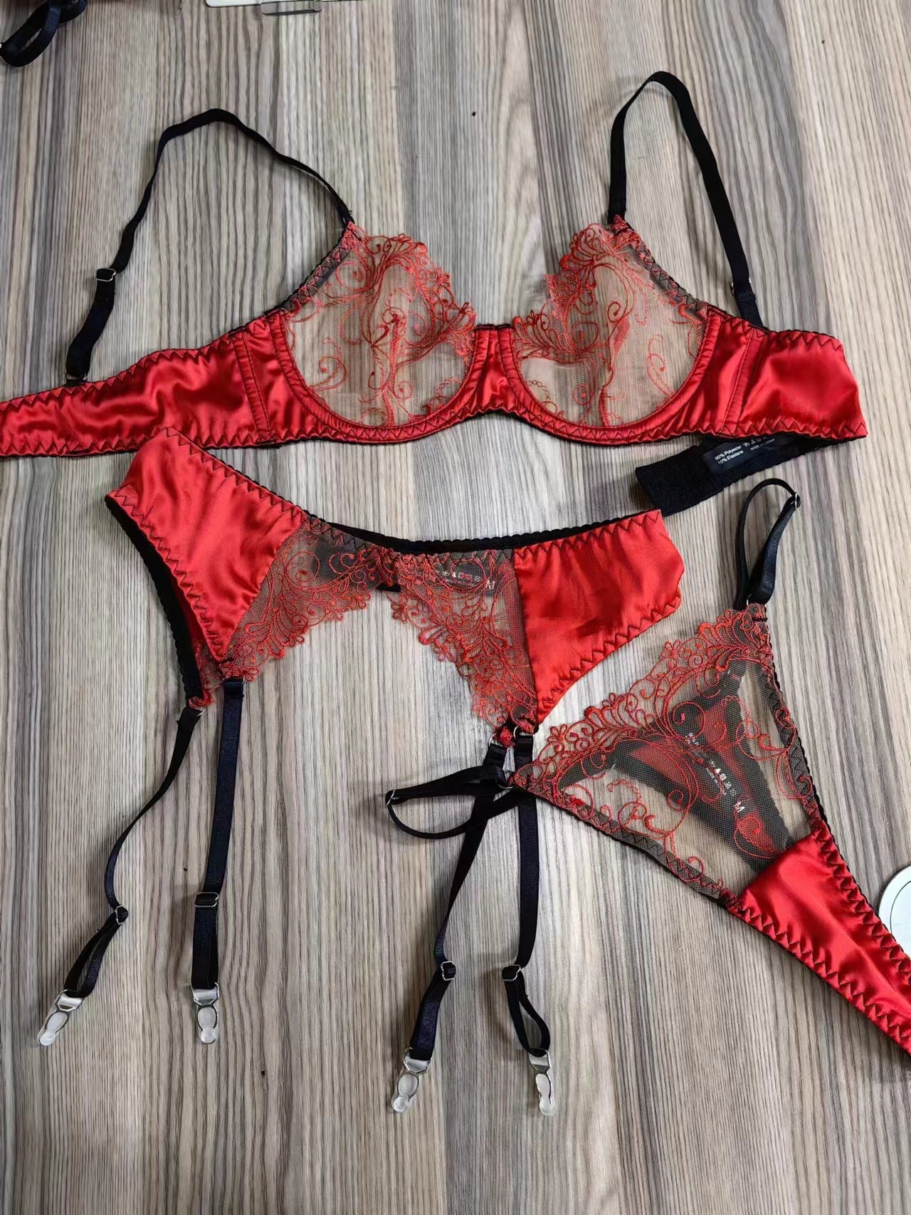 French Sexy Lace Bra Set with Garter – Ultra-Thin Sheer Design for Full Bust Support