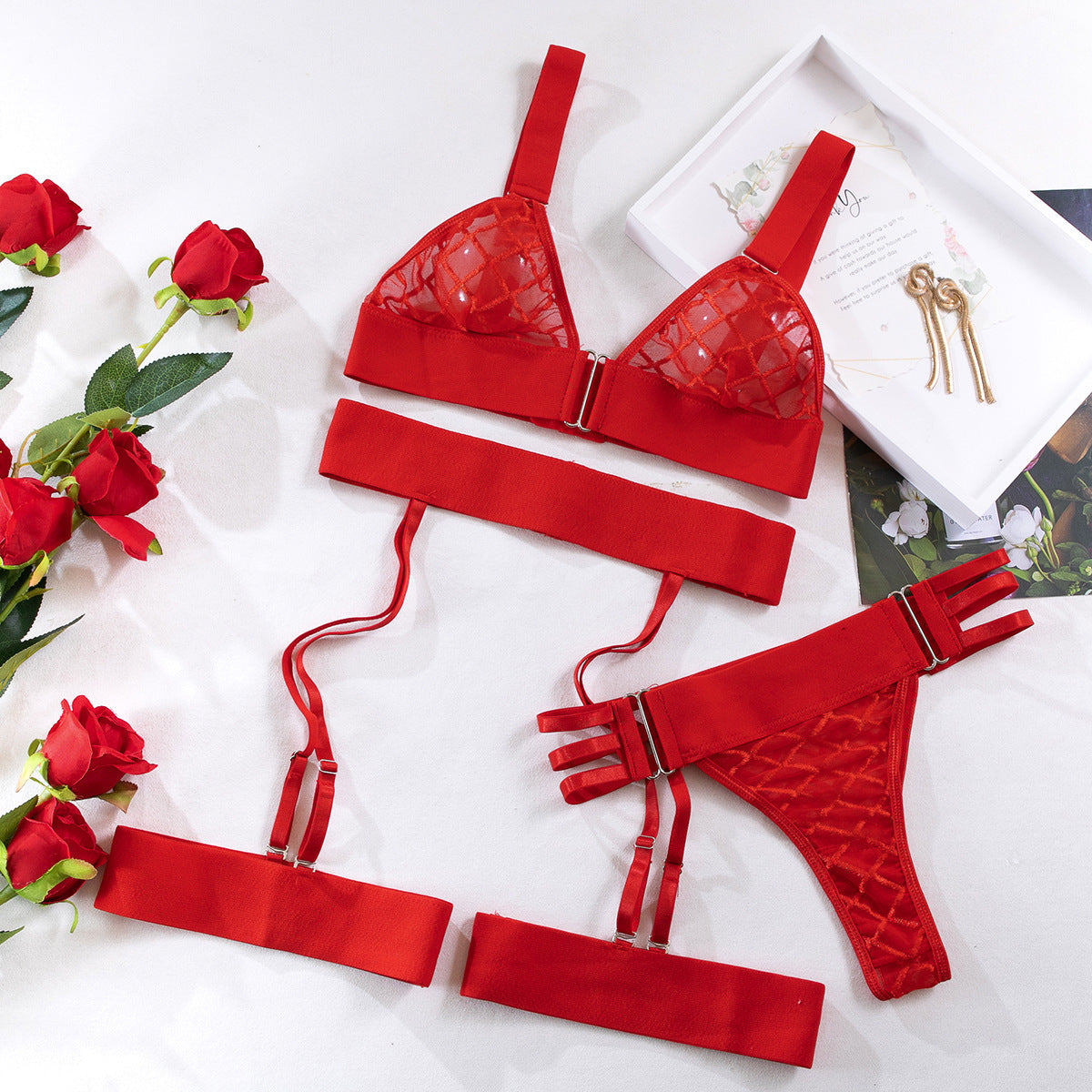 French Style Sheer Mesh Lingerie Set – Plus Size Minimizer Bra & Panty