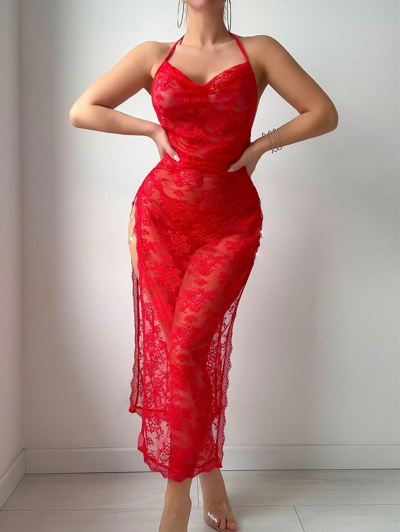 Sheer Lace Lingerie Dress – Bodycon See-Through Cami Sleepwear Set