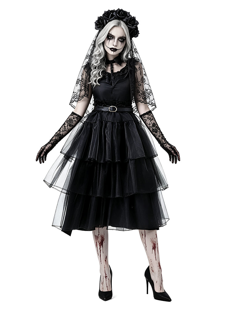 Halloween Bride Tiered Layered Mesh Costume Dress Set