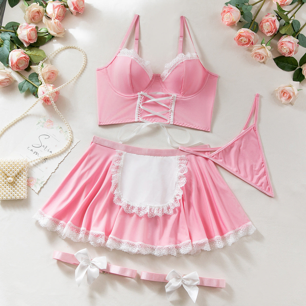 Sexy Maid Costume Lingerie Set – Strappy Roleplay Uniform with Flirty Apron