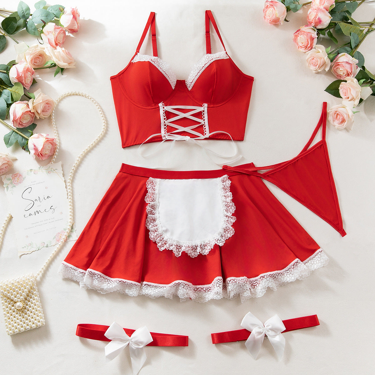 Sexy Maid Costume Lingerie Set – Strappy Roleplay Uniform with Flirty Apron