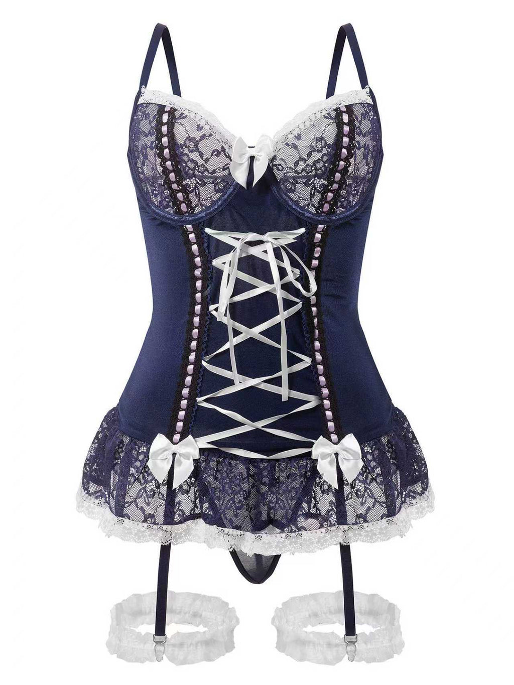 Sexy Mesh Maid Lingerie Set – Backless Sheer Bodysuit with Garter Straps