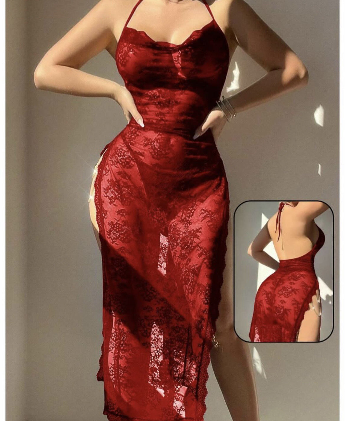 Sheer Lace Lingerie Dress – Bodycon See-Through Cami Sleepwear Set