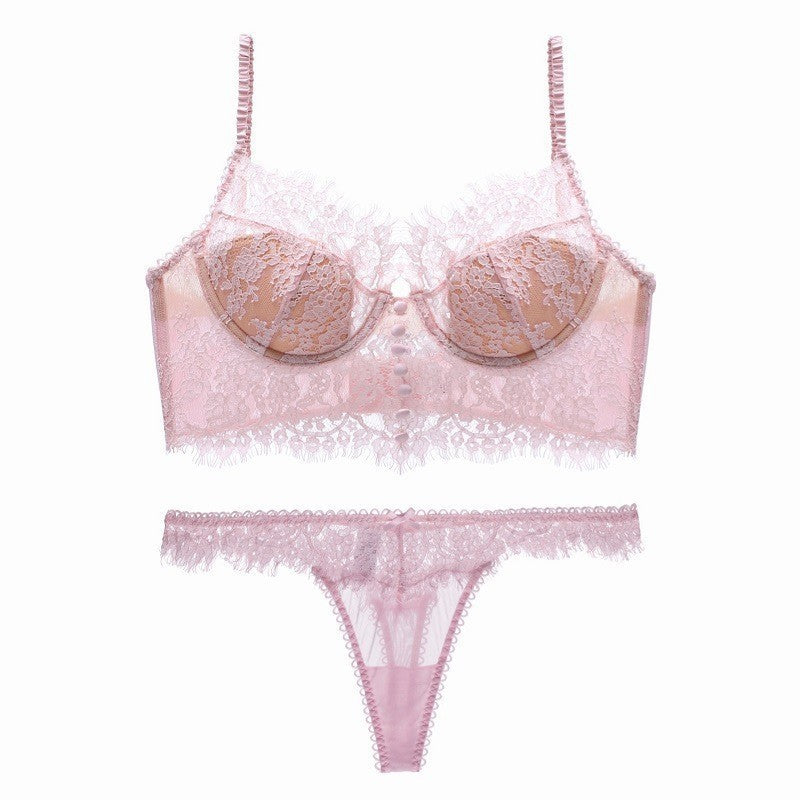 Breathable Push-Up Lace Bra Set – U-Back with Soft Cotton Padding & Eyelash Lace