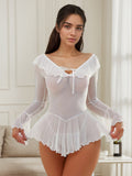 Sheer mesh off-shoulder lingerie dress for women in soft translucent fabric