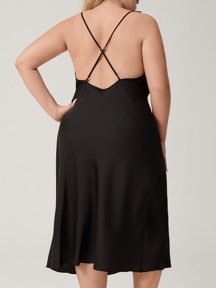 Plus Size Lace Cutout Satin Long Nightdress
