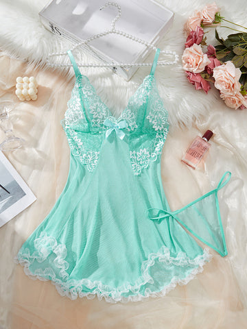 Lace Trim Sheer Babydoll Sleepwear