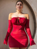 strapless sheer bodycon mini dress lingerie with tie-up tube top design