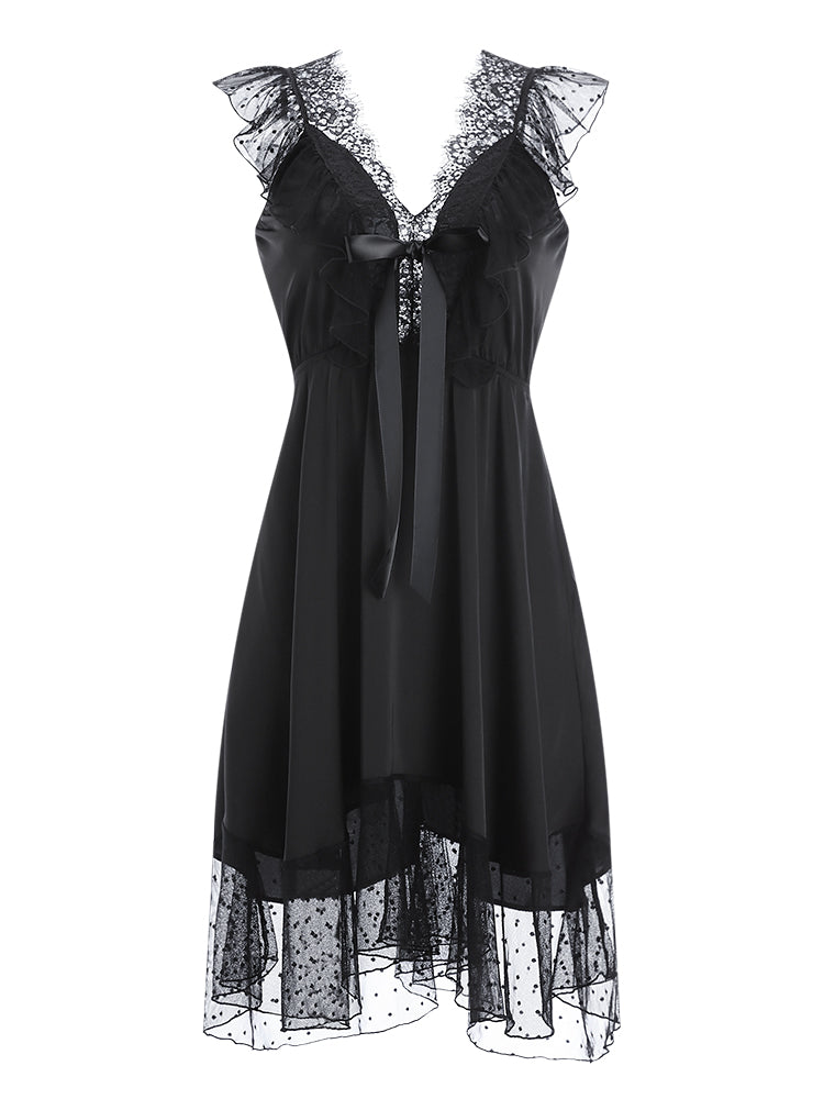 Satin Lace V-Neck Babydoll Sleep Dress