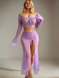 sheer mesh high slit gown lingerie costume set with transparent fabric
